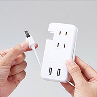 ケーブルが収納できるUSB電源タップ